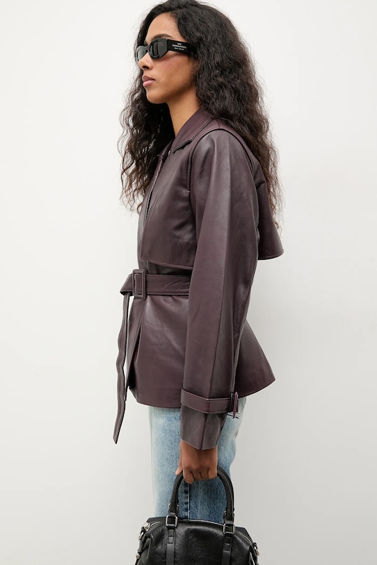 Answear.LAB geaca de piele WA25-KUD037 burgundia