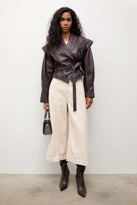 Answear.LAB kurtka skórzana WA25-KUD053 bordowy WA25