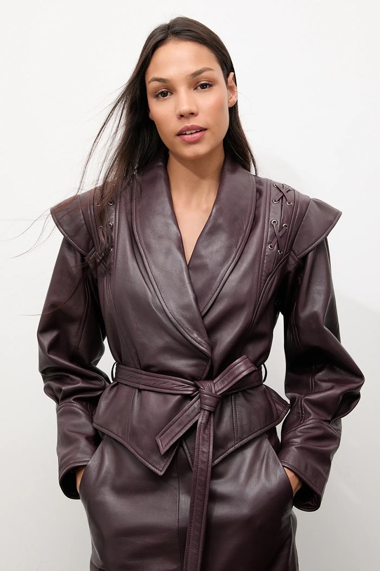 Kožená bunda Answear.LAB burgundské WA25-KUD053