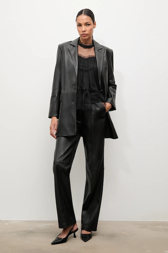 Kožené sako Answear.LAB jednofarebný čierna WA25-MKD009