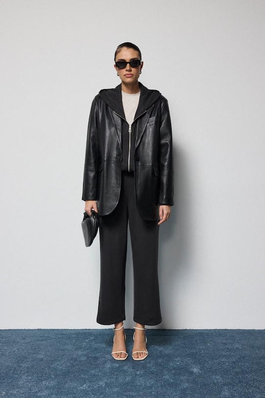 Шкіряний піджак Answear.LAB з підкладкою чорний WA25-MKD010