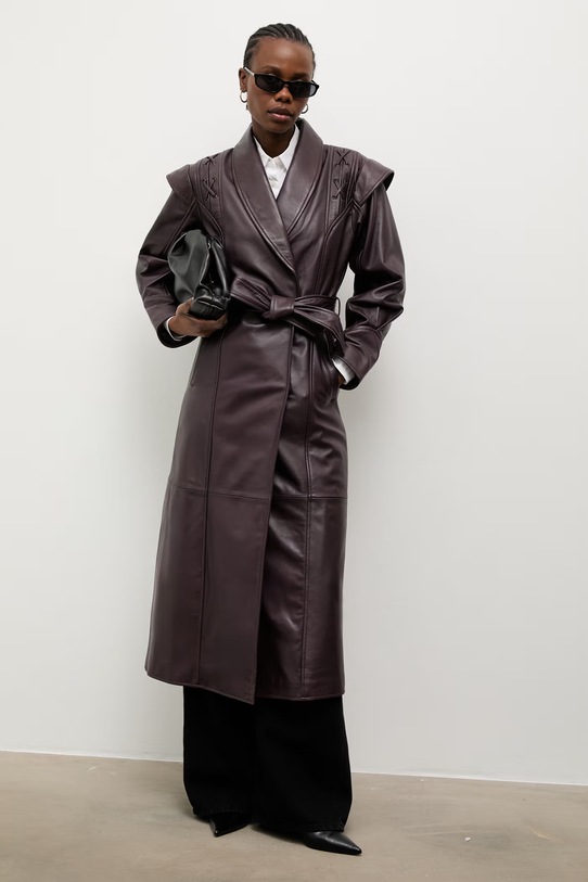 Шкіряний плащ Answear.LAB лицьова шкіра бордо LILLIAN