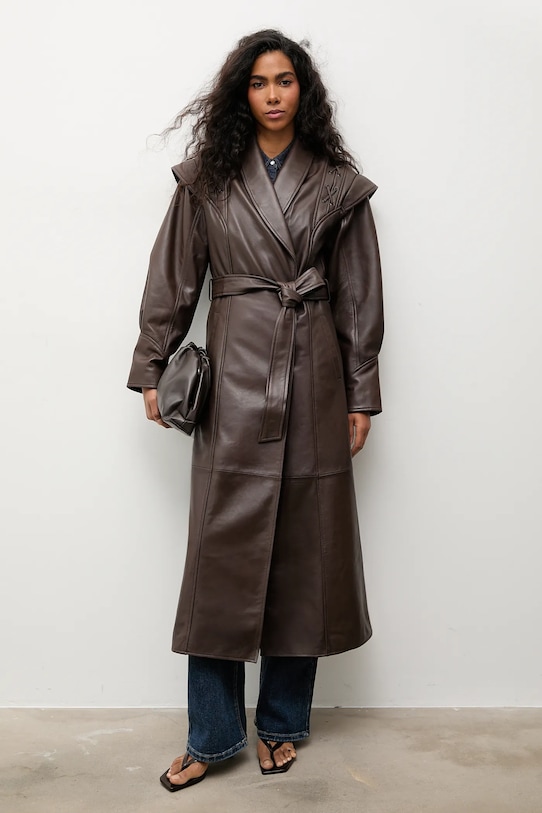 Kožený kabát Answear.LAB nezateplené hnědá WA25-MKD045