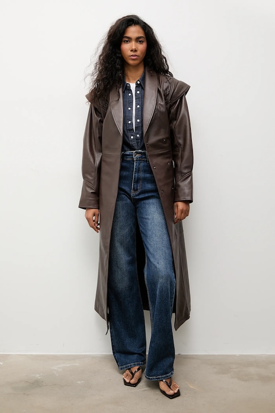 Kožený kabát Answear.LAB WA25-MKD045 hnědá WA25