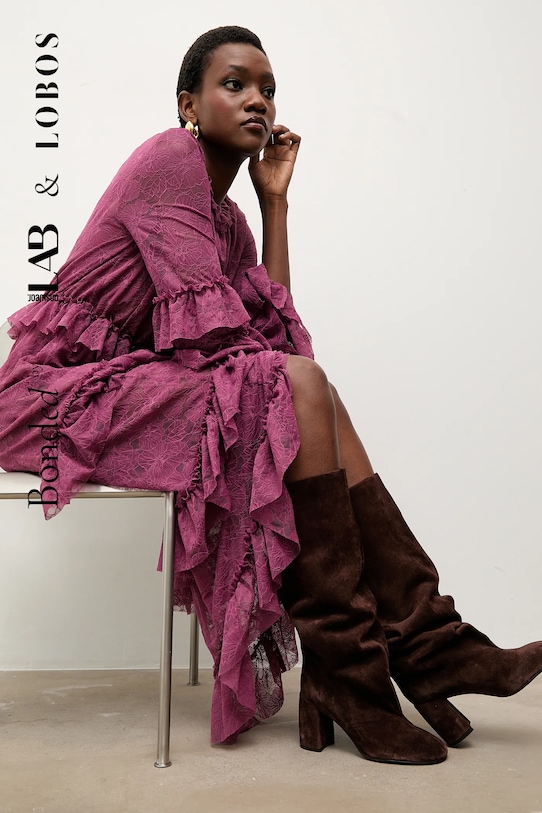 Bonded by Answear.LAB & LOBOS kozaki zamszowe słupek brązowy LT1896-1602-2