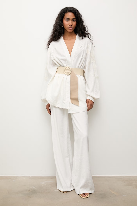 Answear.LAB szeroki pasek damski skórzany beżowy WA25-PAD046