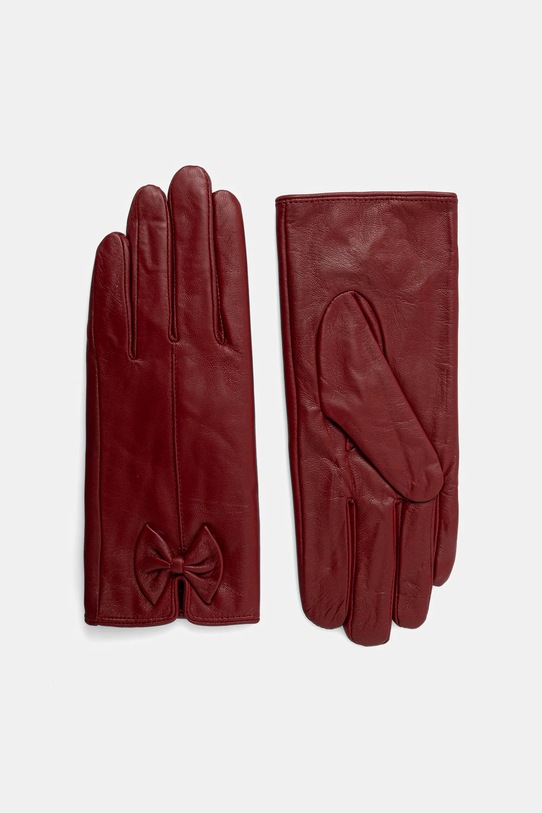 Answear.LAB rękawiczki skórzane skóra licowa bordowy classy bow