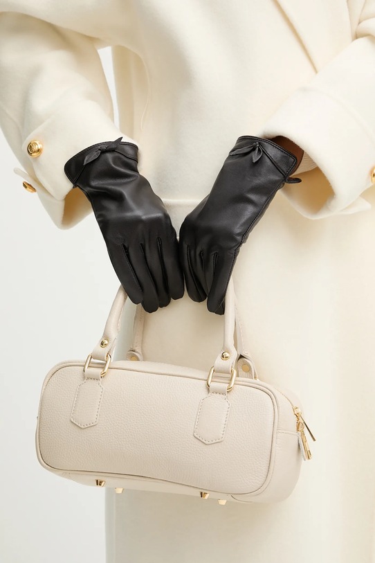 Answear.LAB rękawiczki skórzane skóra licowa brązowy leaf glove