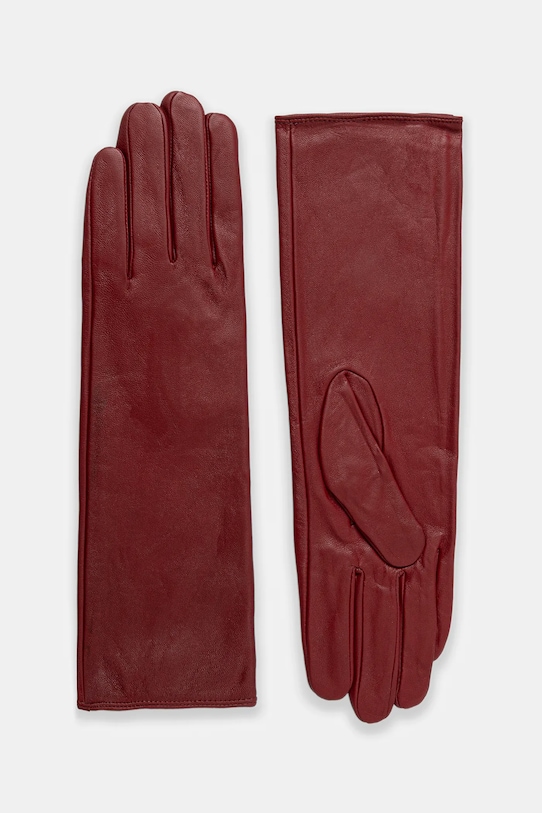 Answear.LAB rękawiczki skórzane skóra licowa bordowy midlong33.bordo