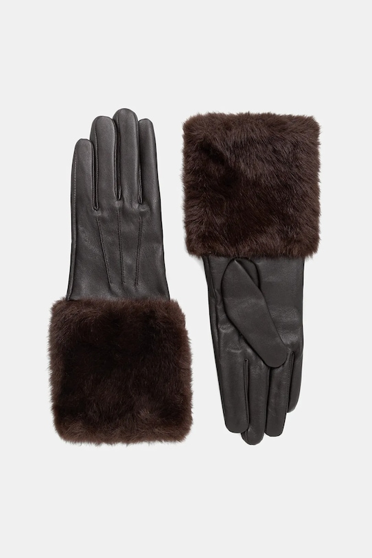 Answear.LAB rękawiczki skórzane skóra licowa brązowy furry long33.choco