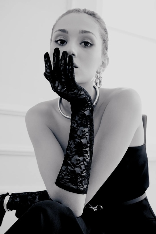 Answear.LAB rękawiczki drobny wzór czarny lace.long.glove