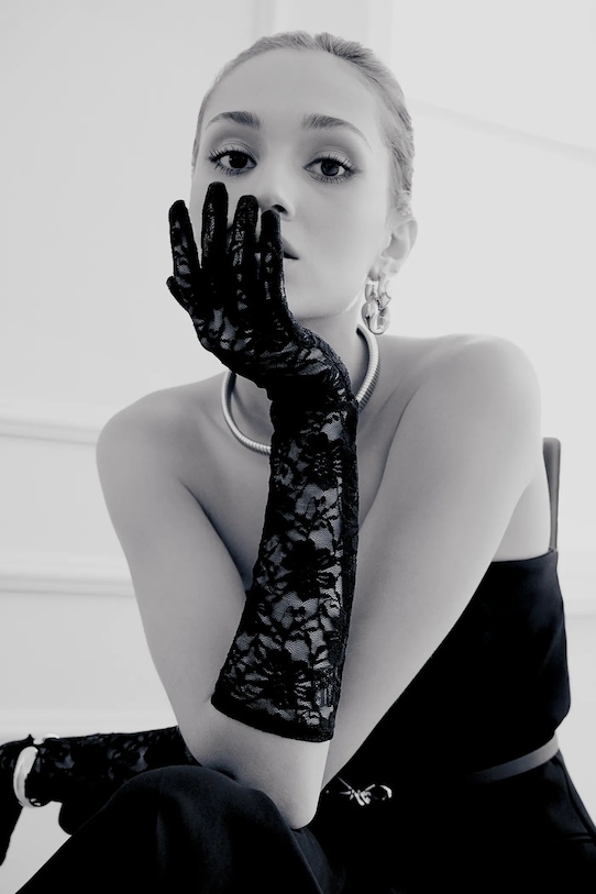 Answear.LAB rękawiczki drobny wzór czarny lace.long.glove