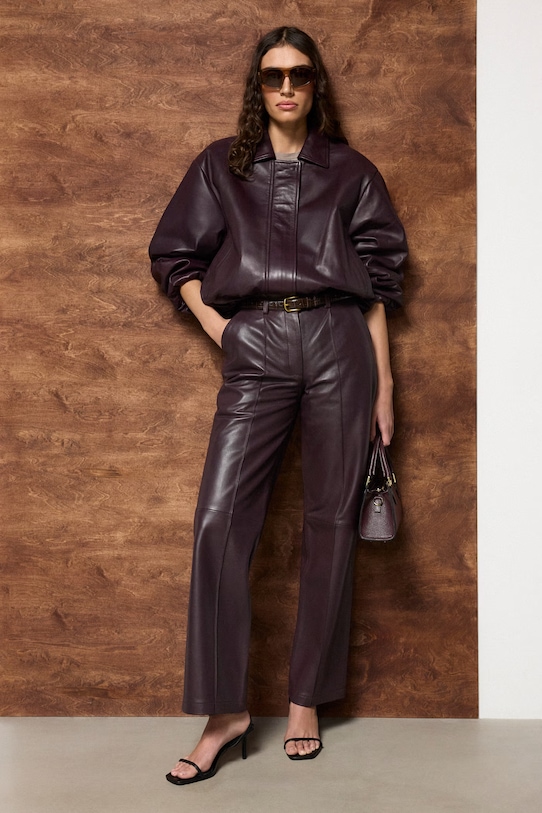 Δερμάτινο παντελόνι Answear.LAB ψηλή μπορντό WA25-SPD037