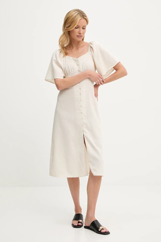 Answear Lab rochie din in forma V bej ps9122s.F