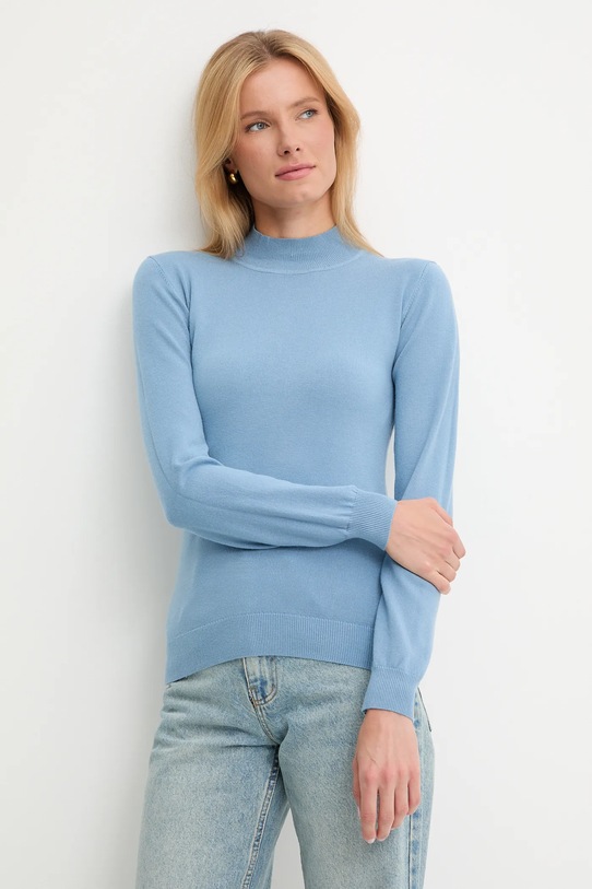 Answear.LAB sweter z kaszmirem okrągły niebieski ASF2622.wf2407.fh
