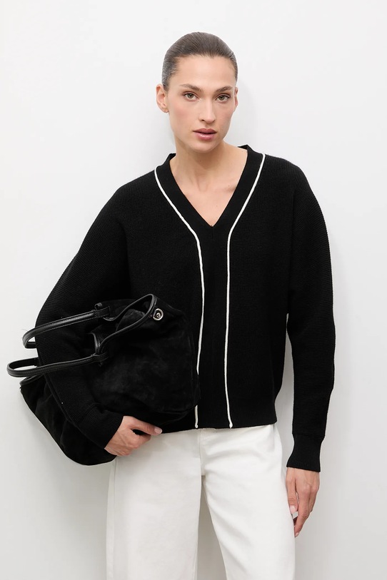 Answear.LAB sweter z kaszmirem i jedwabiem szpic czarny 2691.fh