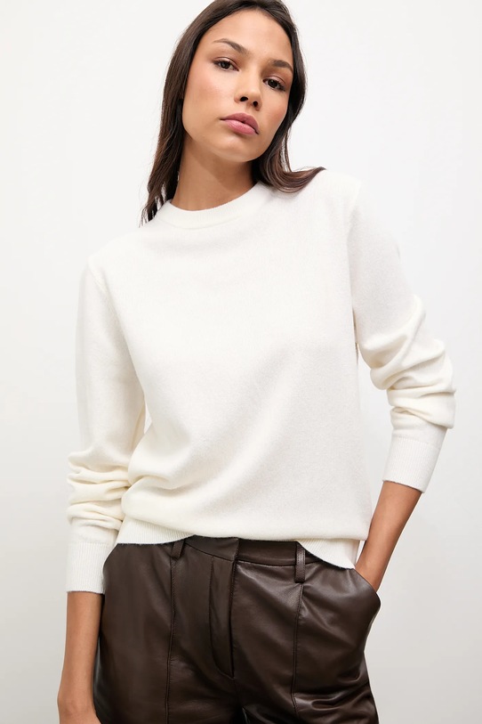 Answear.LAB sweter wełniany okrągły beżowy WA25-SWD021