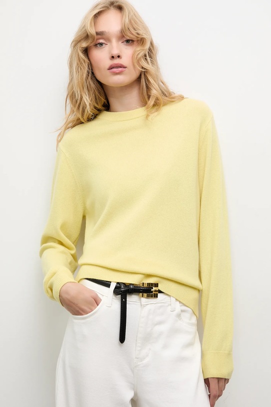 Answear.LAB sweter wełniany okrągły żółty WA25-SWD021