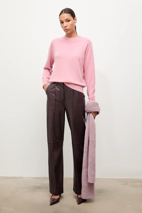Answear.LAB sweter wełniany okrągły różowy WA25-SWD021