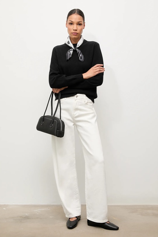 Answear.LAB sweter wełniany okrągły czarny WA25-SWD021