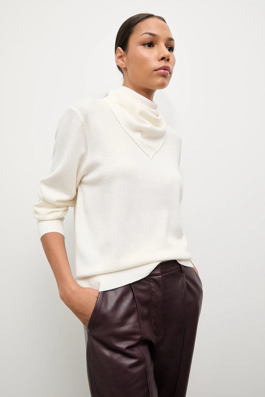 Answear.LAB sweter wełniany okrągły beżowy WA25-SWD023