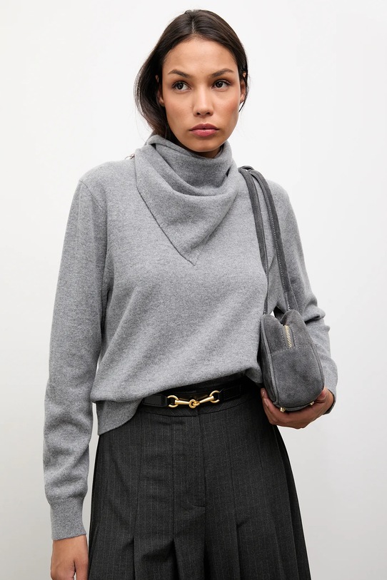 Answear.LAB sweter wełniany okrągły szary WA25-SWD023