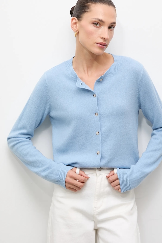 Answear.LAB kardigan z wełny merino wełna niebieski WA25-SWD024