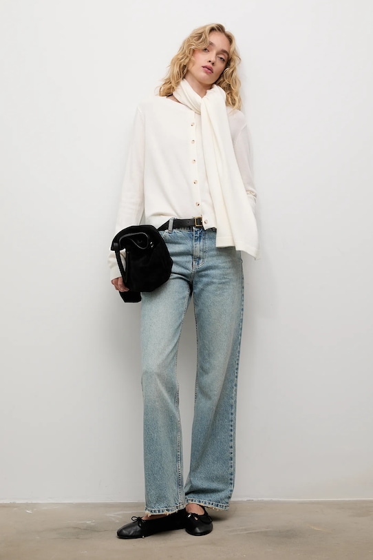 Answear.LAB kardigan z wełny merino z szalem WA25-SWD025 beżowy WA25