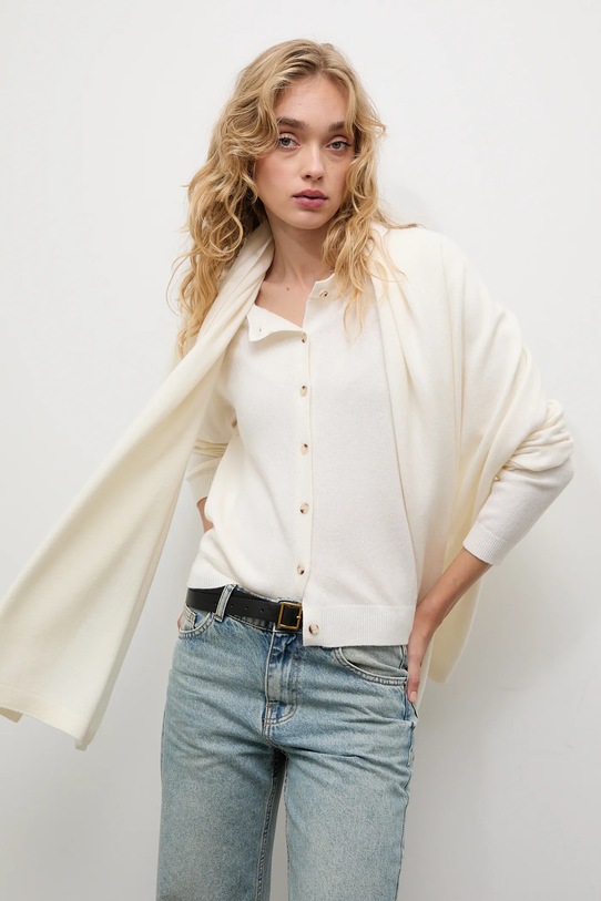 Answear.LAB kardigan z wełny merino z szalem beżowy WA25-SWD025
