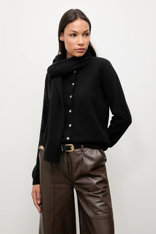 Answear.LAB kardigan z wełny merino z szalem wełna czarny WA25-SWD025