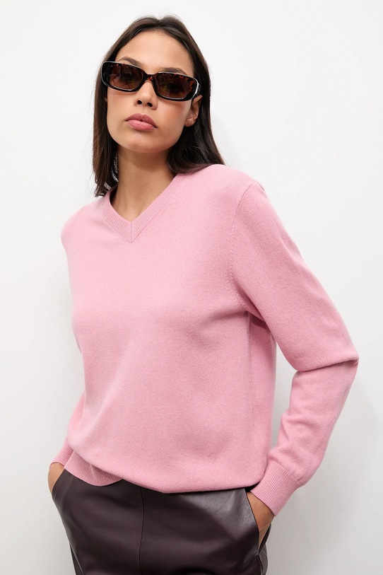 Answear.LAB sweter wełniany szpic różowy WA25-SWD027