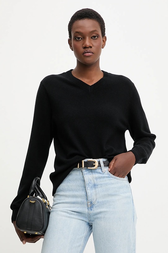 Answear.LAB sweter wełniany szpic czarny WA25-SWD027