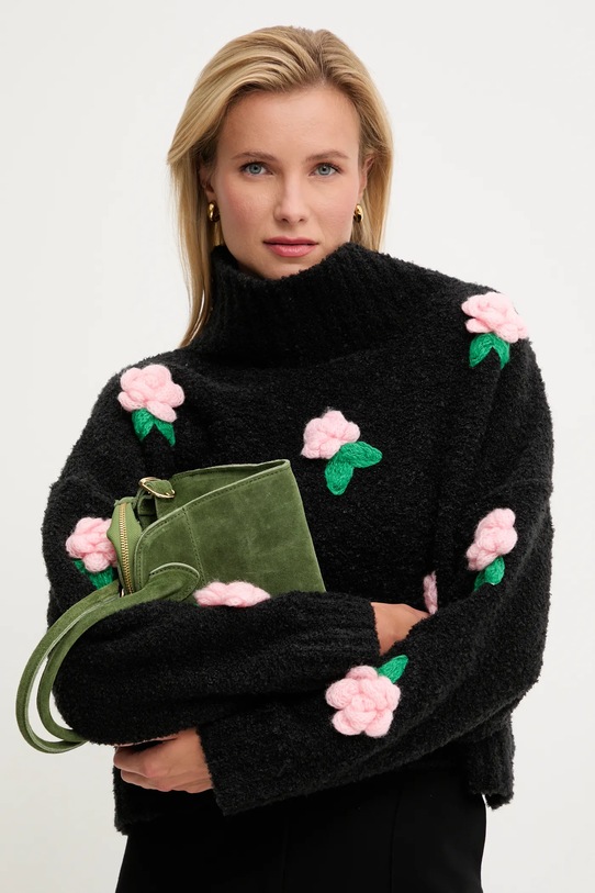 Answear.LAB sweter z dodatkiem wełny aplikacja czarny lu2408.fh