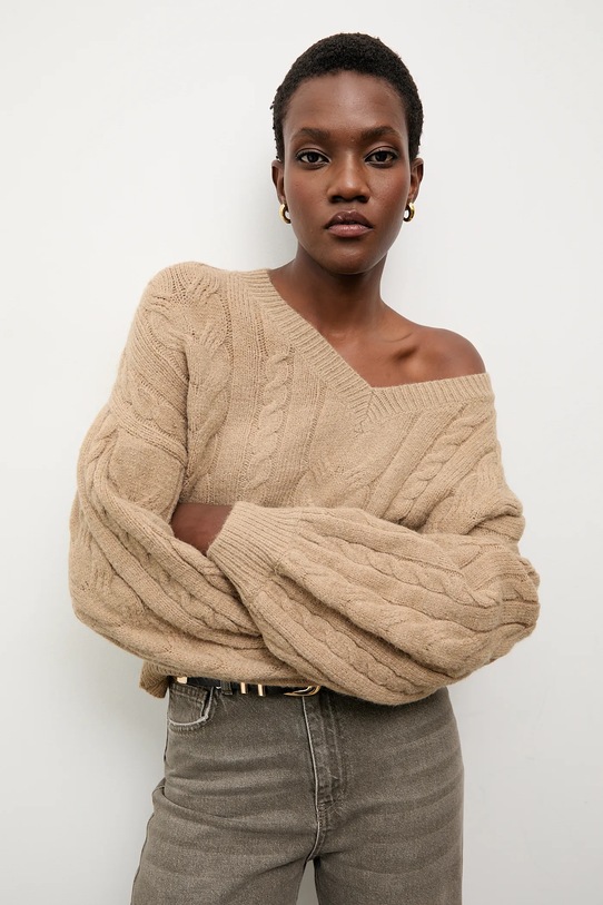 Answear.LAB sweter z dodatkiem wełny szpic brązowy lu4410.FWK