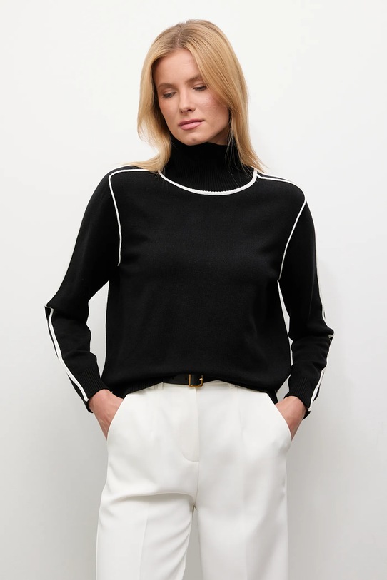 Answear.LAB sweter z wełną okrągły czarny 2520