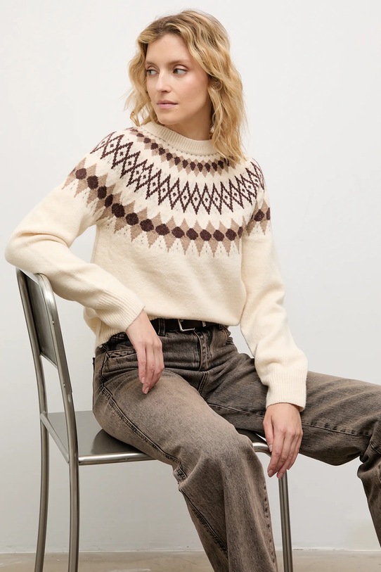 Answear.LAB sweter z wełną okrągły beżowy LU2522.fh