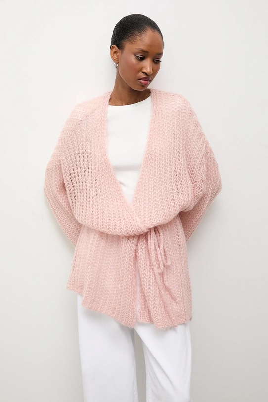 Answear.LAB kardigan z dodatkiem wełny cienka różowy 10421.iak