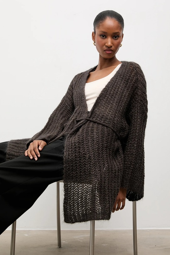 Answear.LAB kardigan z dodatkiem wełny cienka brązowy 10421.iak