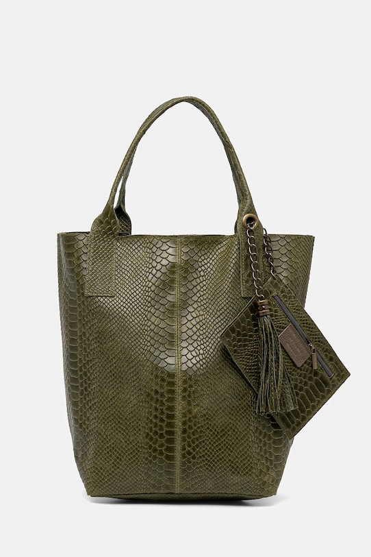 Kožna torba Answear.LAB zrnata koža zelena 579.hak