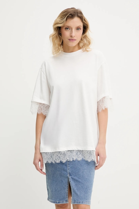 Bavlněné tričko Answear.LAB kulatý bílá 4862.FLK