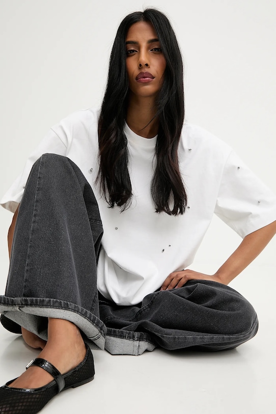 Answear.LAB t-shirt bawełniany aplikacja biały LC250006.hak