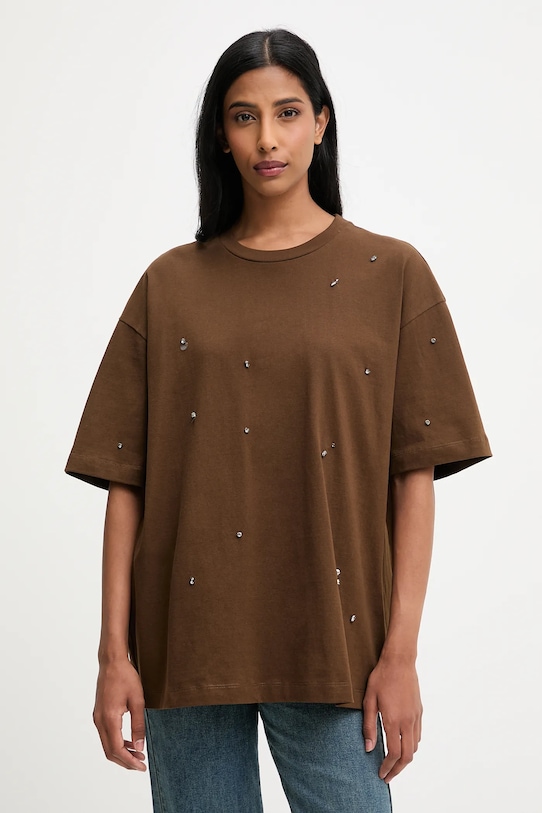 Answear.LAB tricou din bumbac imprimeu maro LC250006.hak