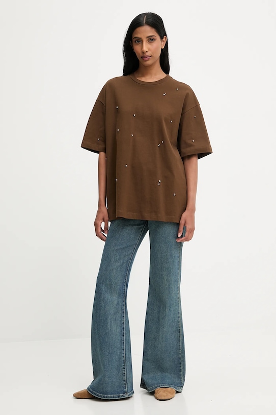 Answear.LAB tricou din bumbac maro LC250006.hak