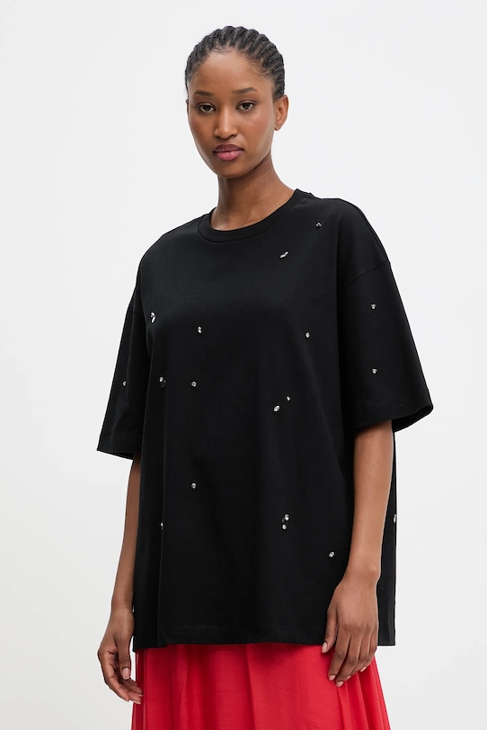 Answear.LAB t-shirt bawełniany aplikacja czarny LC250006.hak