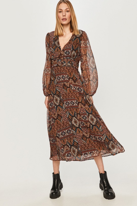 Answear.LAB - Šaty látka hnedá WA21.SUD143