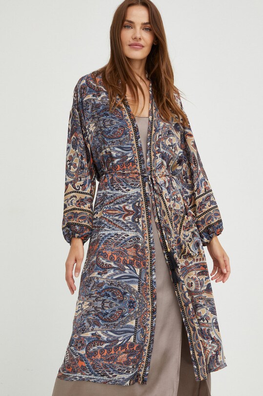 Answear Lab kimono jedwabne tkanina beżowy D7.K