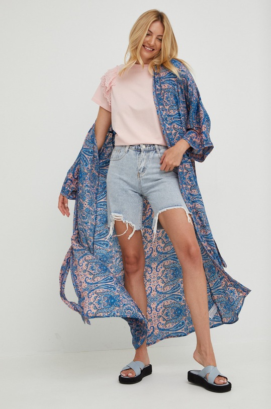 Hedvábné kimono Answear.LAB D10.K tyrkysová WA22