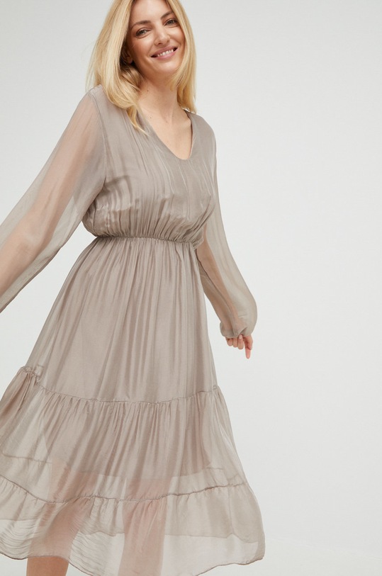 Answear Lab rochie de mătase midi bej 20692.1.3w
