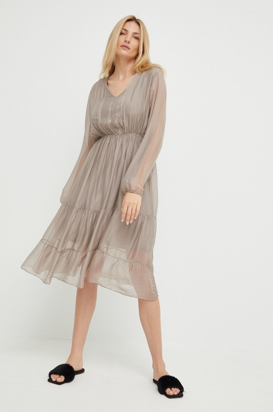 Answear Lab rochie de mătase 20692.1.3w bej WS22