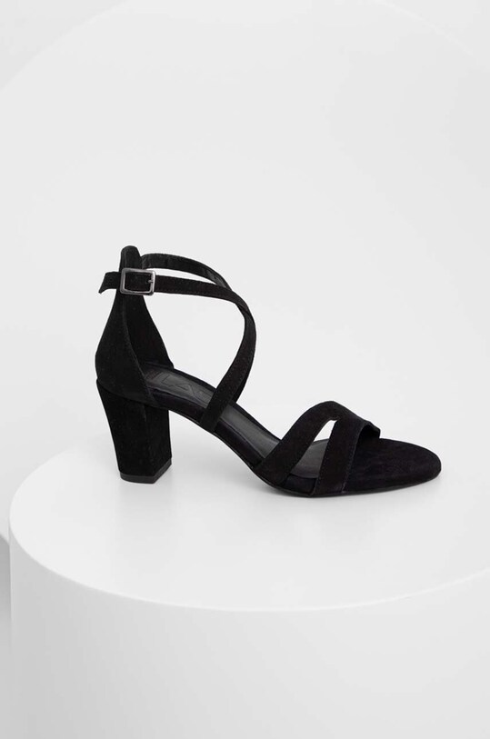 Answear Lab sandale din piele intoarsa gros negru 495.DB